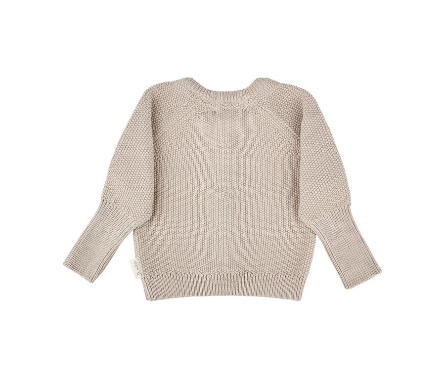 Pull en maille beige clair avec un motif texturé, des manches longues, des poignets et un ourlet côtelés.
