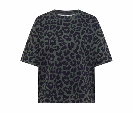T-shirt en jersey CECIL vert foncé à imprimé léopard noir.