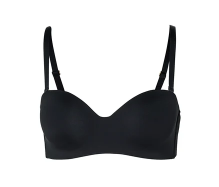 Soutien-gorge noir sans bretelles avec bretelles réglables.