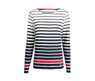 Bleu foncé-blanc à rayures avec bande contrastée rouge
