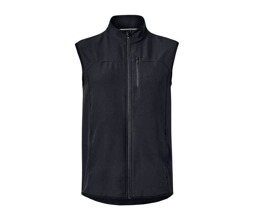 Gilet en softshell noir avec fermeture éclair au centre.