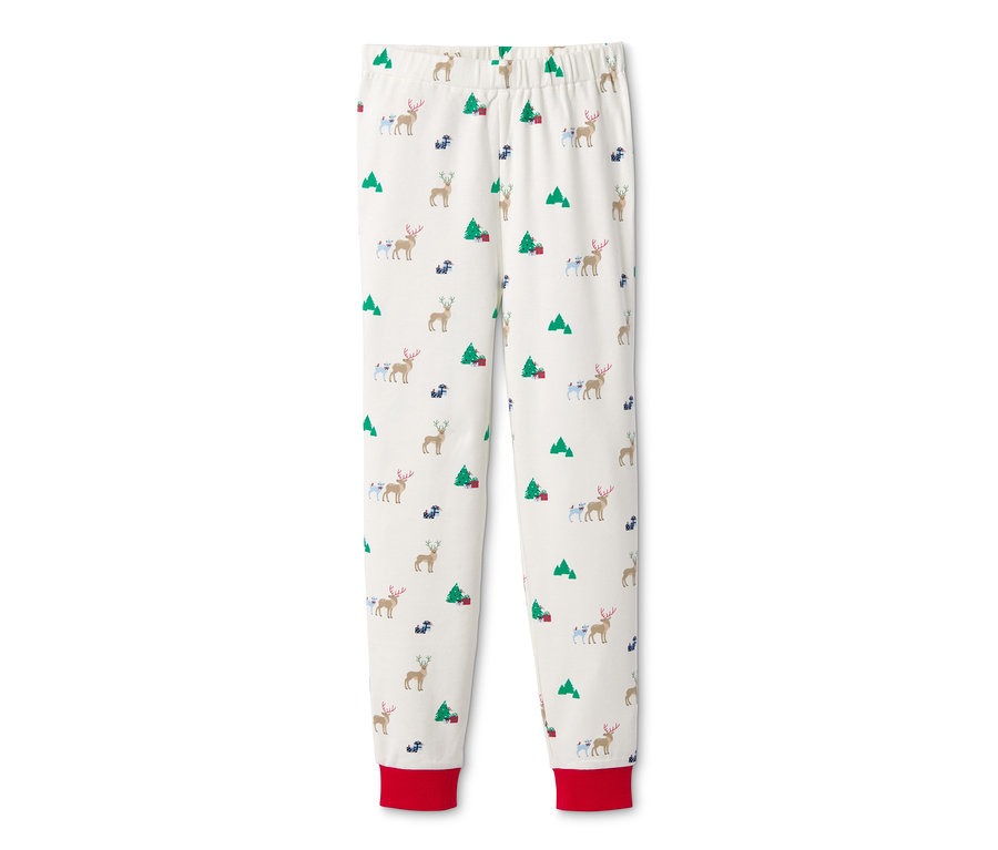 Pantalon de pyjama blanc en interlock de coton bio avec motif de Noël.