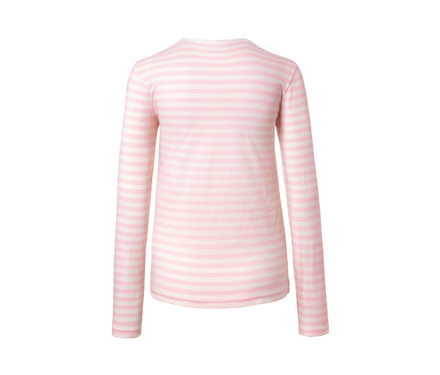 T-shirt manches longues à rayures, rose et blanc.