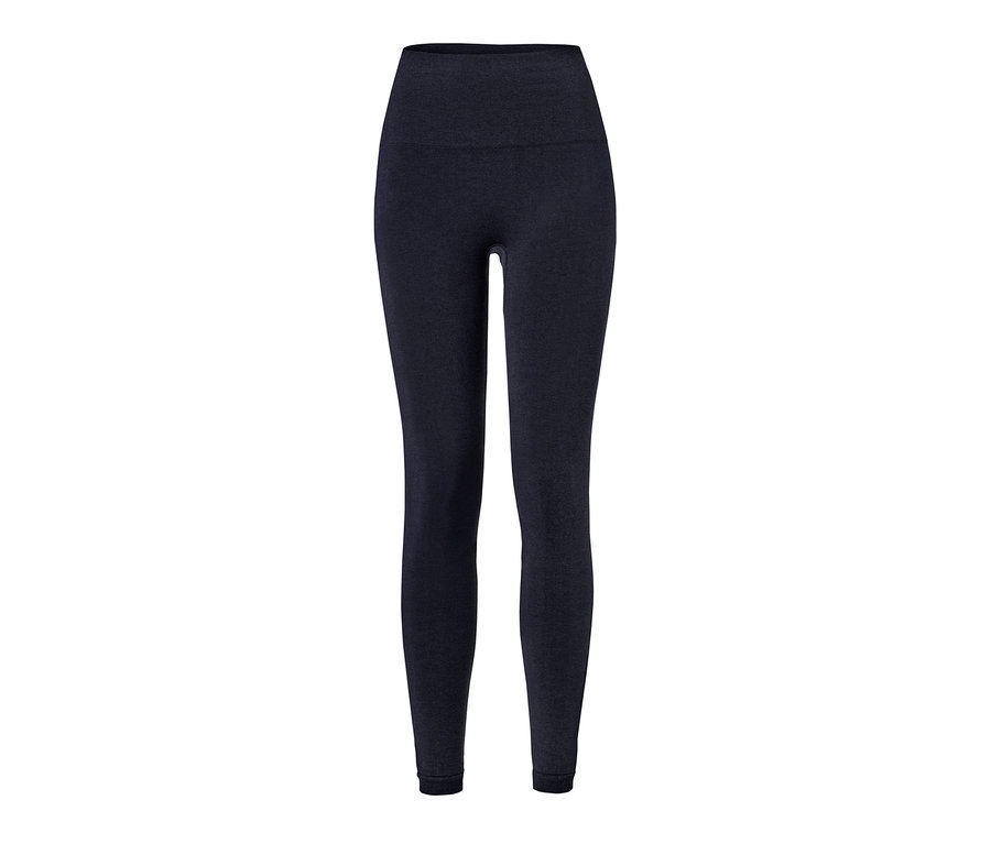 Un legging thermique sans coutures bleu foncé sur fond blanc.