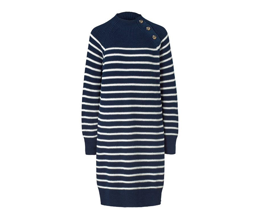 Robe en maille à rayures avec boutons.