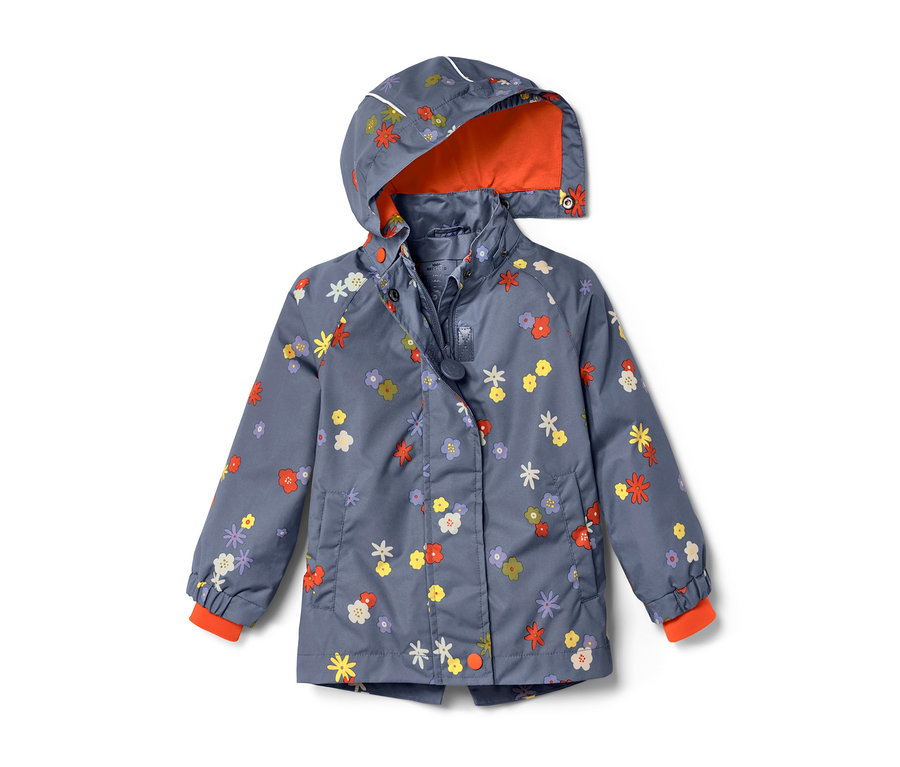 Veste de pluie pour enfant avec imprimé à fleurs sur toute la surface.
