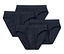 Quatre slips bleu foncé disposés sur un fond blanc.