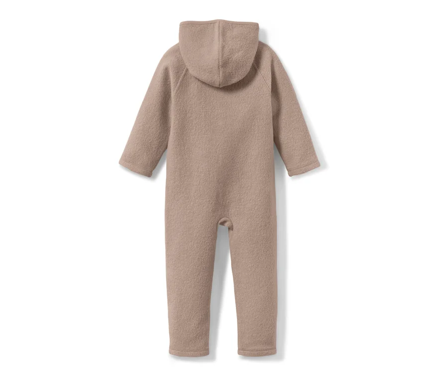 Combinaison marron pour bébé en laine mérinos.