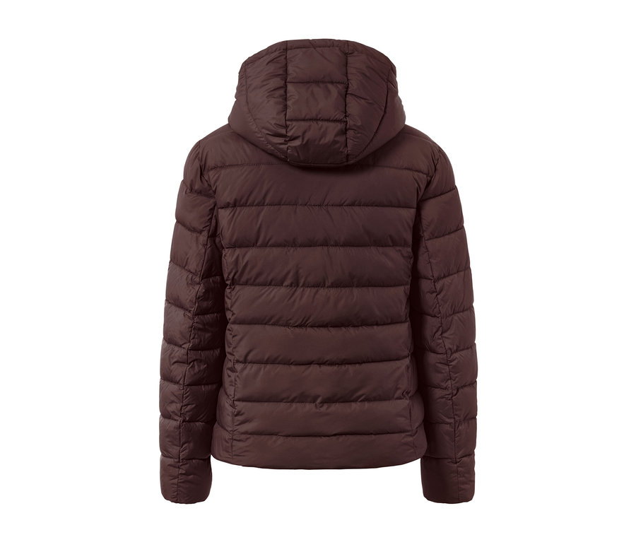 Veste matelassée à capuche marron foncé vue de dos.