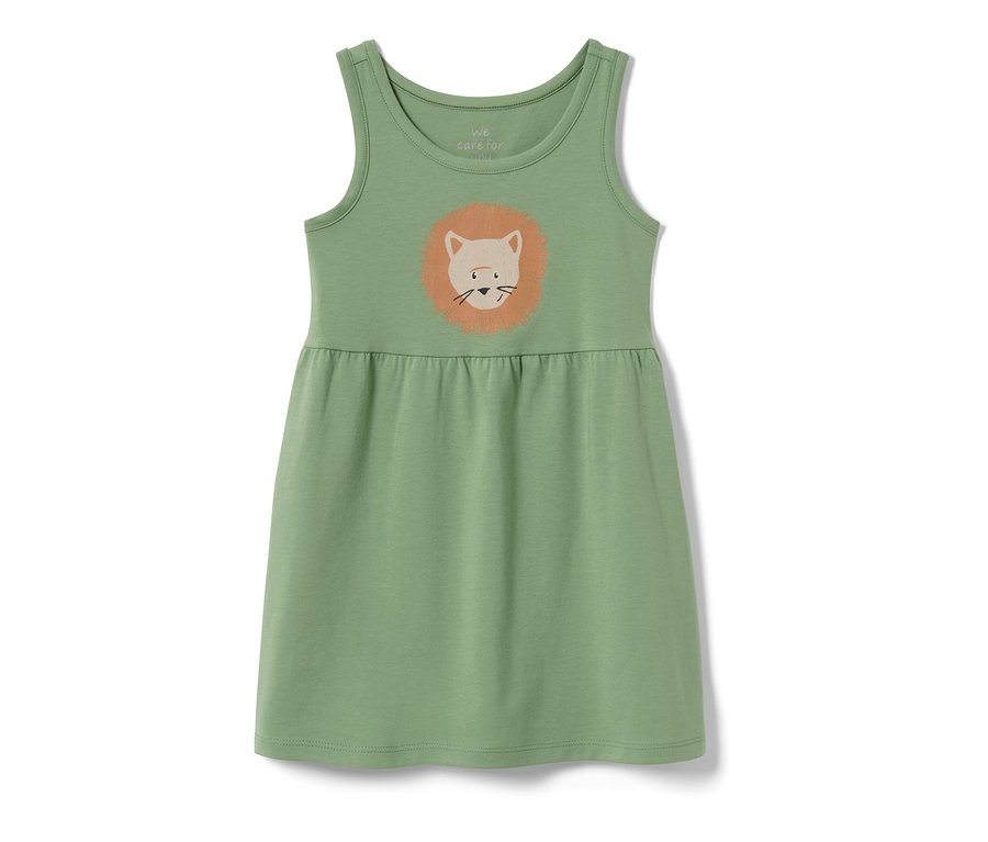 Robe en jersey verte pour enfant avec imprimé lion.