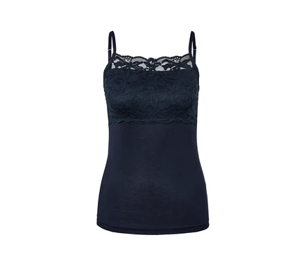 Caraco bleu avec dentelle.