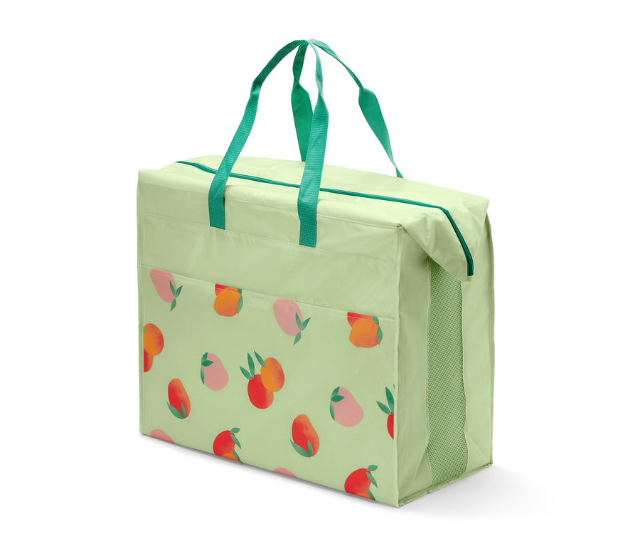 Un sac à literie jumbo vert clair avec un motif de pêches.