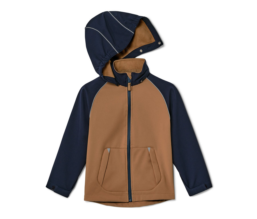 Veste en softshell pour enfant marron et bleu marine.