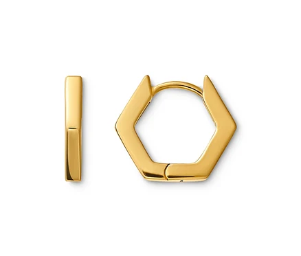 Deux créoles hexagonales dorées en argent 925.