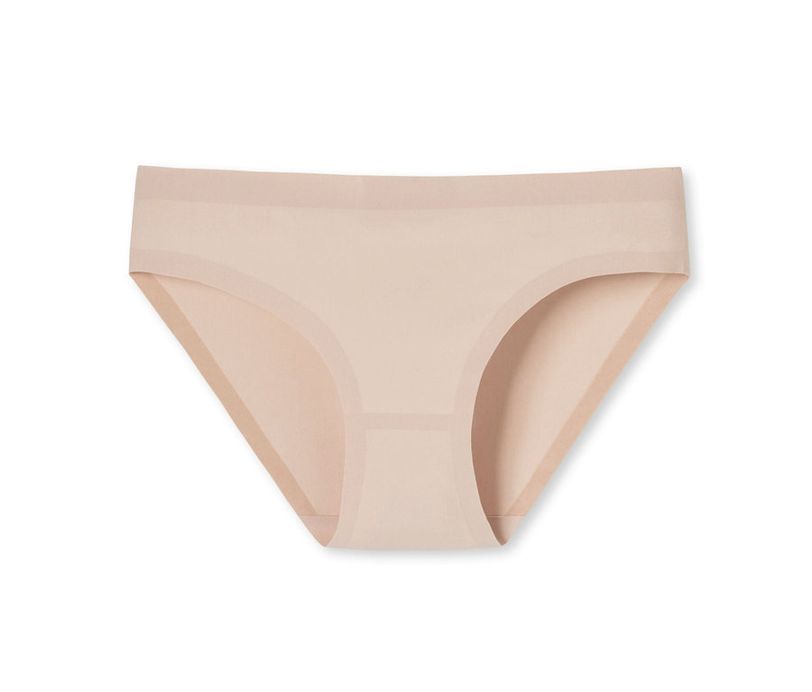 Un slip Rio invisible SCHIESSER beige avec du coton sur fond blanc.