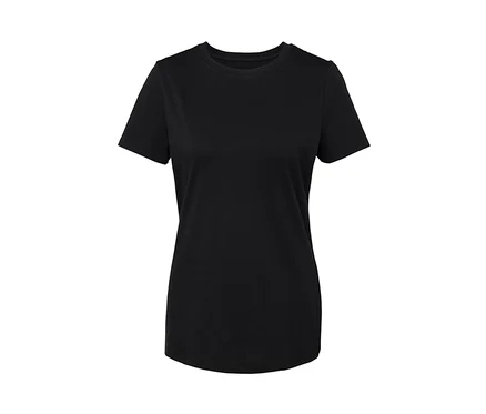T-shirt basique noir à manches courtes et col rond, posé à plat.