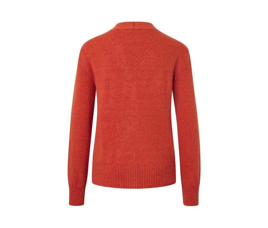 Vue arrière d'un cardigan orange à encolure en V.