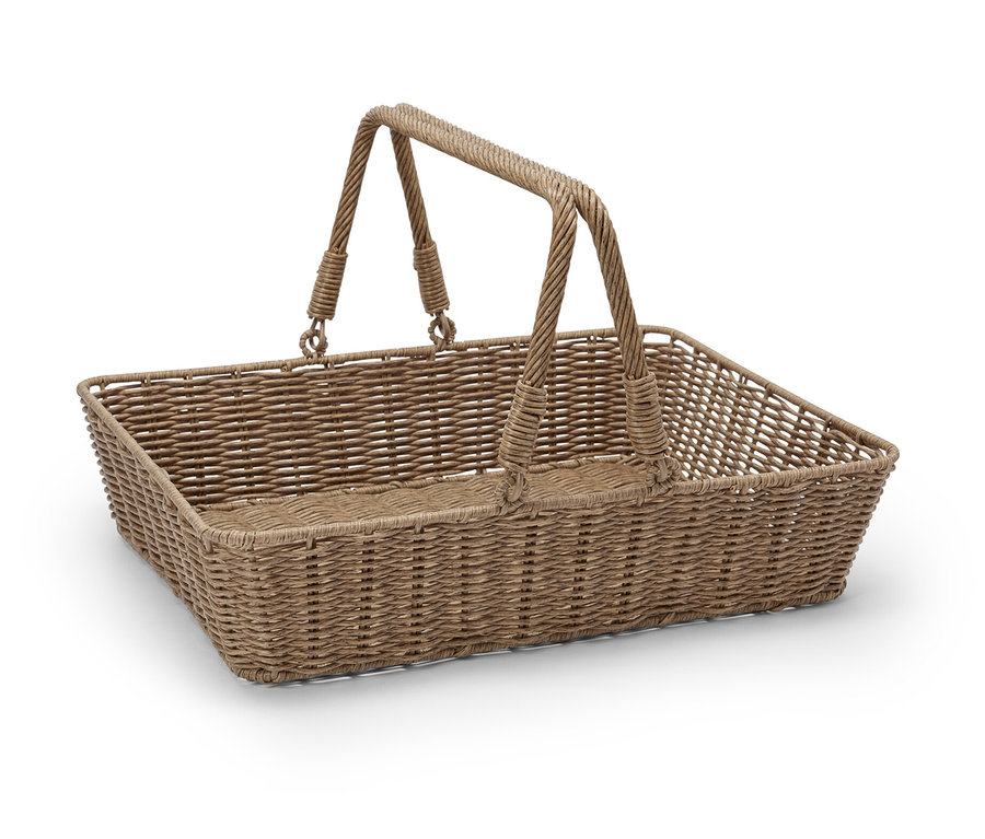 Panier-plateau rectangulaire avec poignées.