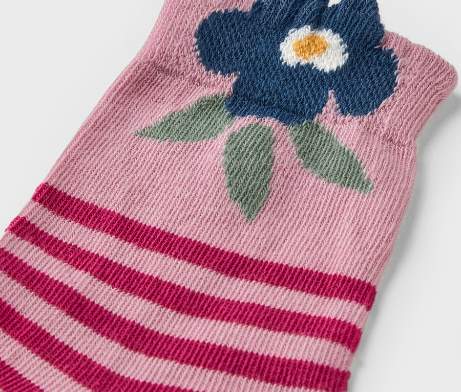 Détail d'une chaussette enfant à motif floral, 5 paires.