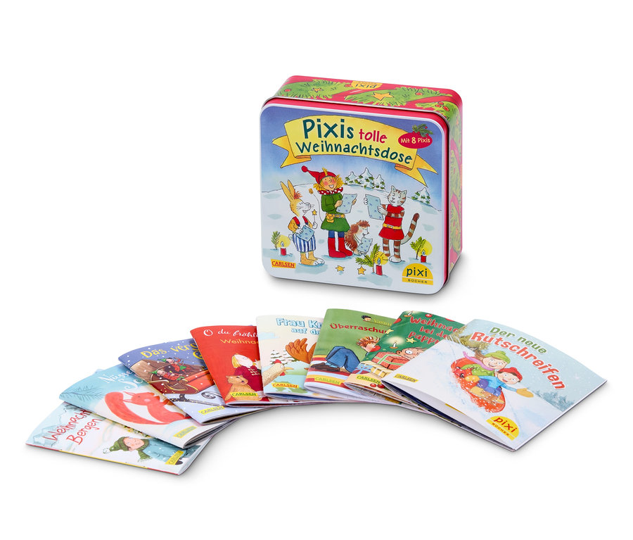 Une boîte Pixis tolle Weihnachtsdose et un ensemble de livres.