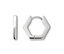 Deux boucles d'oreilles argentées hexagonales reposent sur un fond blanc.