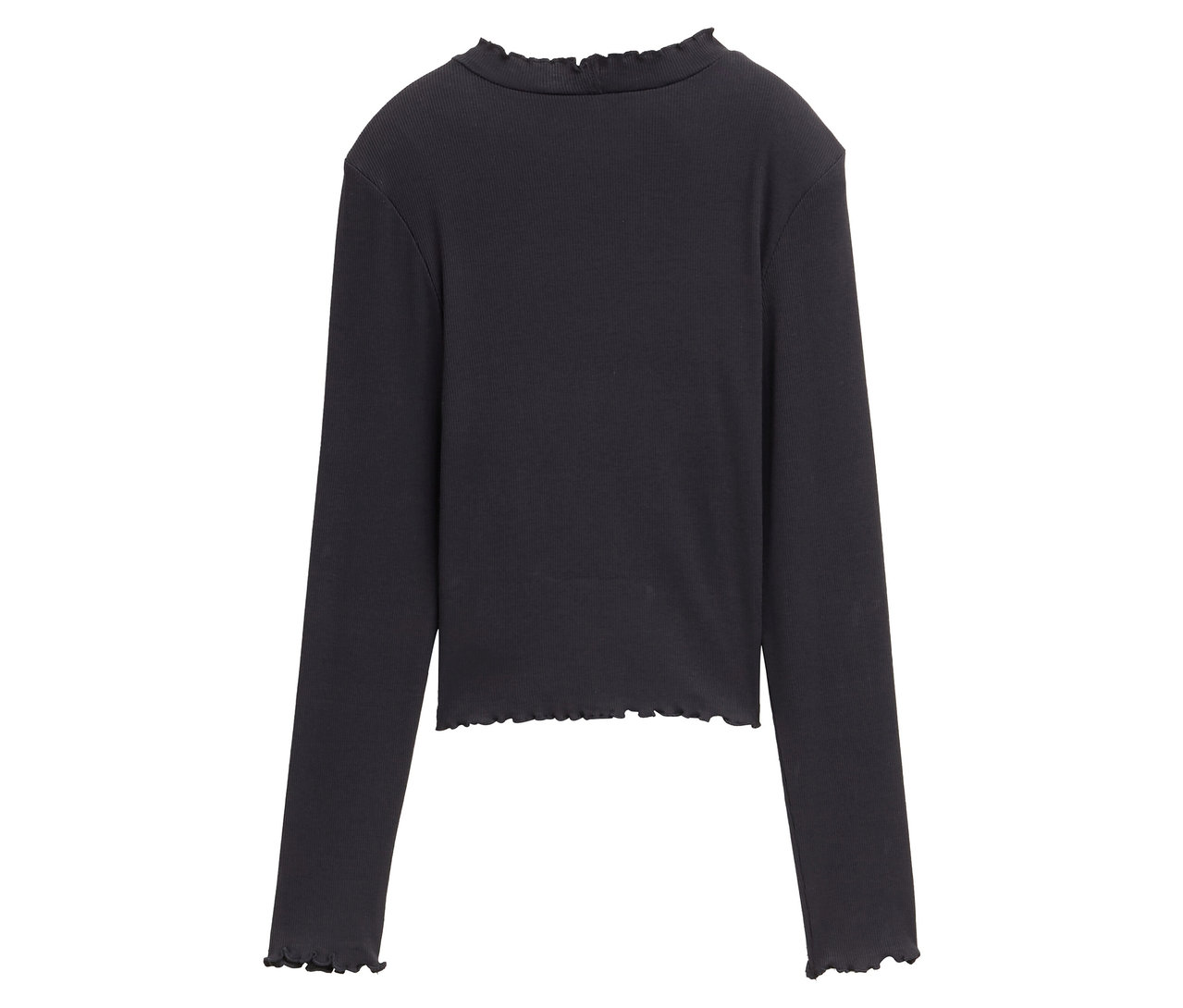 T-shirt noir à manches longues avec bordures à volants.