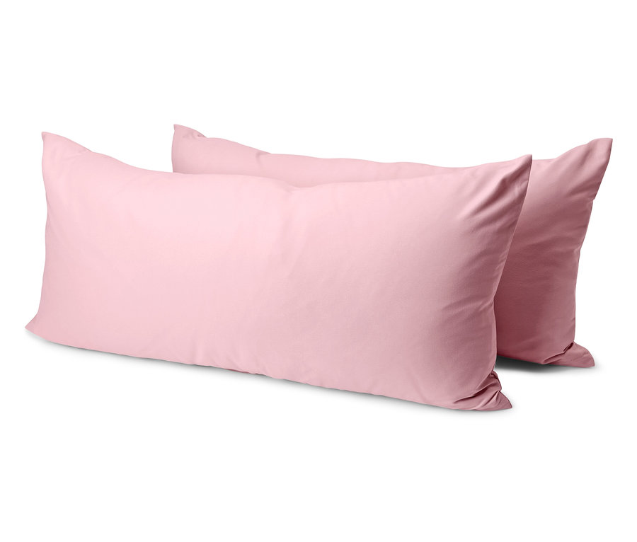 Deux taies d’oreiller roses en microfibre, env. 80 x 40 cm.