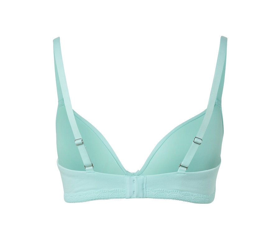 Vue arrière d'un soutien-gorge à coques souples turquoise.