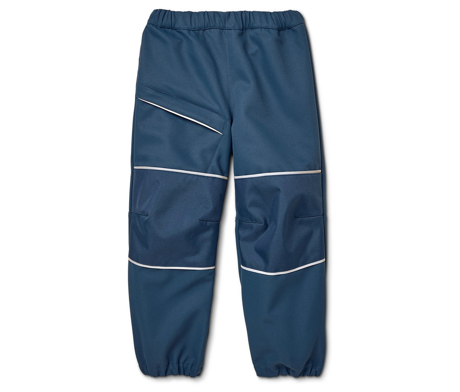 Pantalon bleu avec détails réfléchissants sur fond blanc.