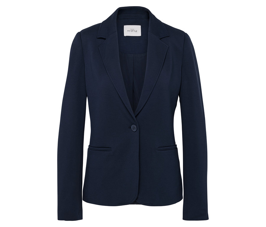 Blazer bleu marine avec un bouton.