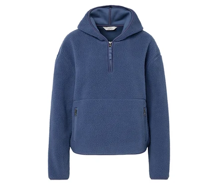 Sweat à capuche bleu en polaire avec poches.
