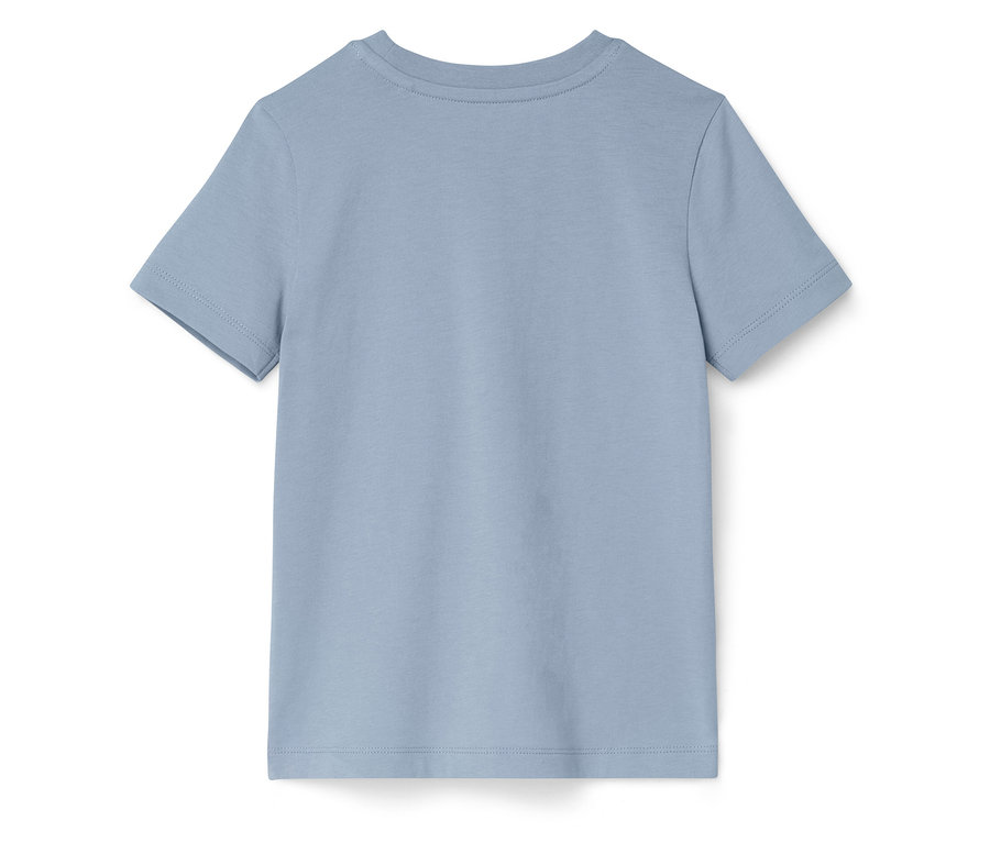 Arrière d'un t-shirt à manches courtes bleu clair.