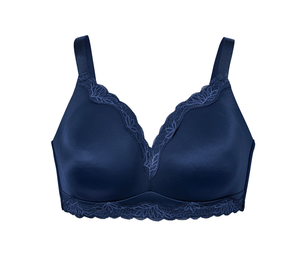Soutien-gorge souple bleu foncé avec de la dentelle.