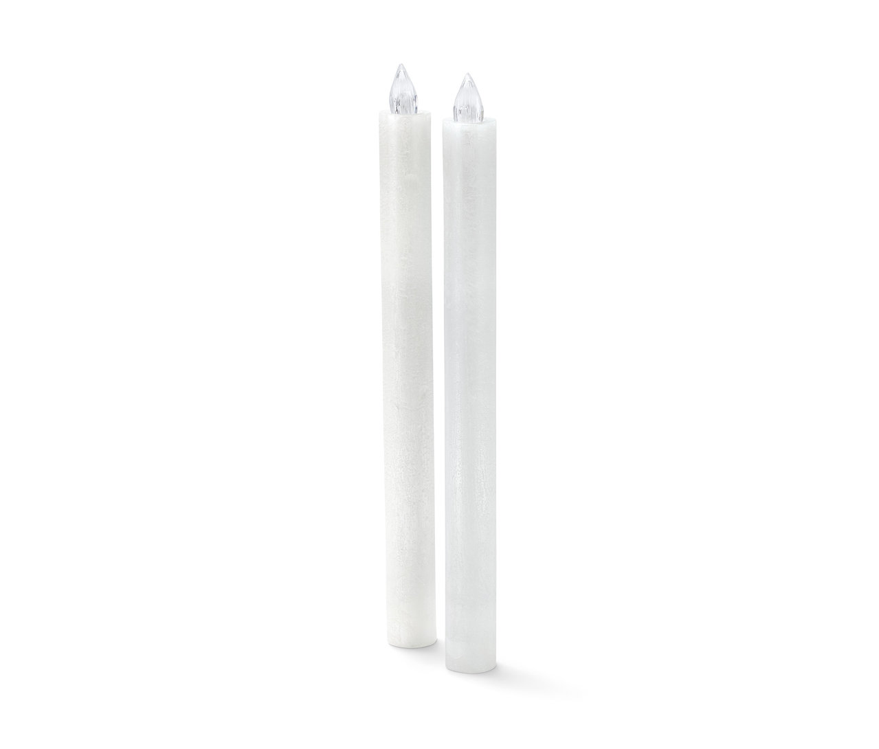 Deux bougies longues à LED en cire véritable, blanc nacré.