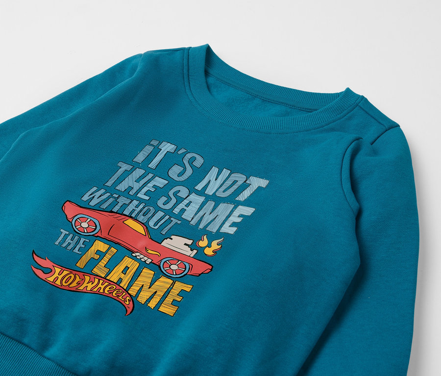 Sweat-shirt pour enfant « Hot Wheels » bleu avec imprimé de voiture.
