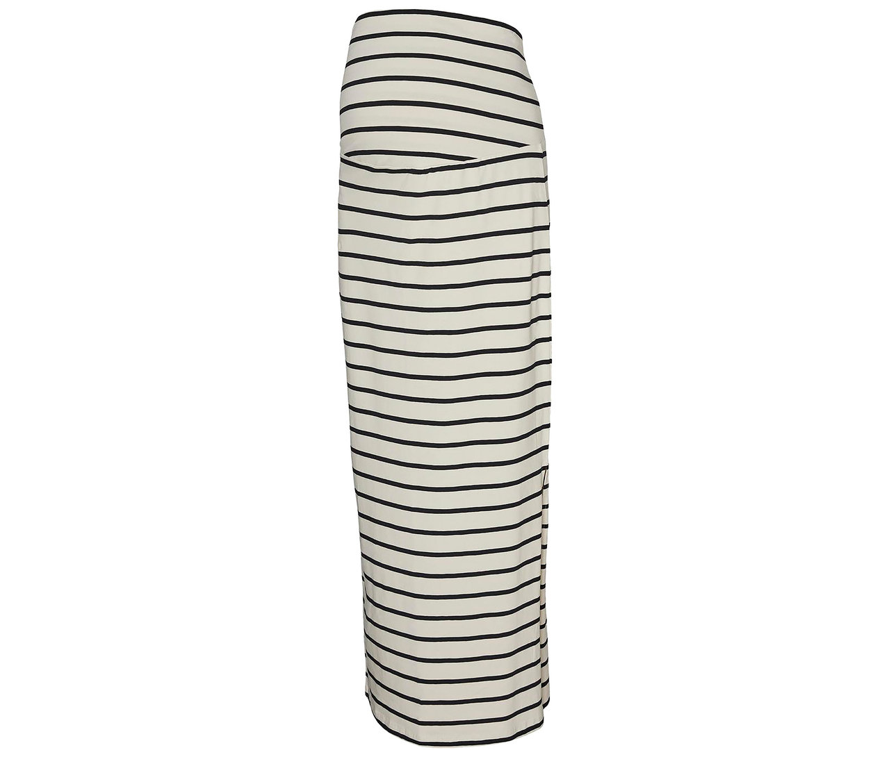 L'image montre une jupe MAMALICIOUS MLEVA YD JRS MAXI SKIRT NOOS avec des rayures noires sur fond blanc.