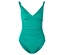 Un maillot de bain turquoise avec un col en V et des détails froncés sur le côté.