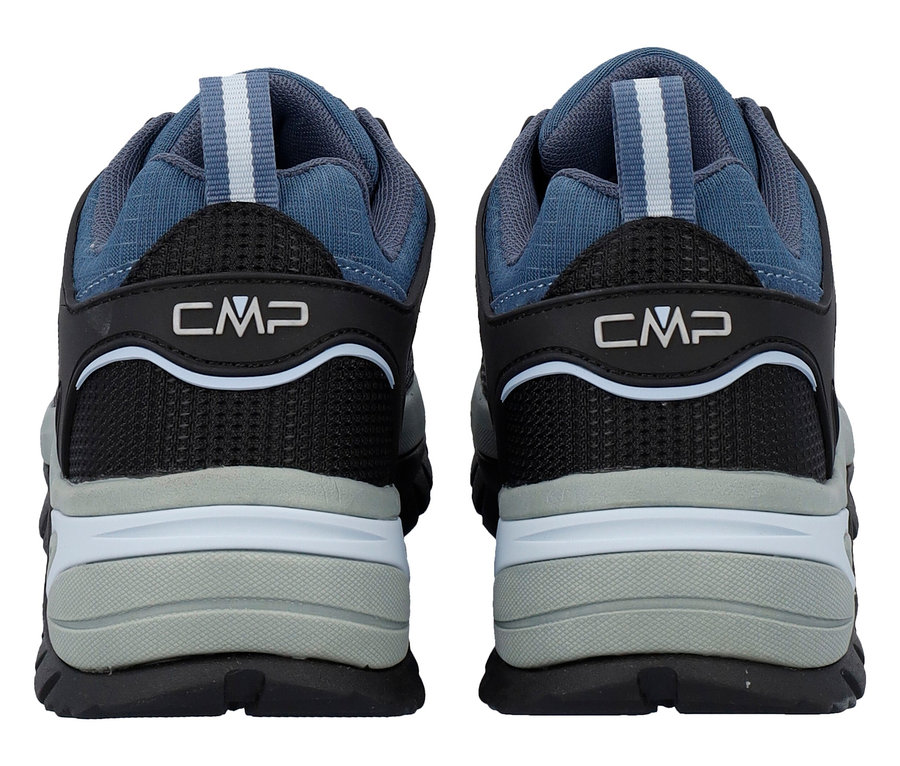 Vue arrière de deux chaussures de randonnée CMP bleues et noires.