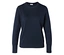 Pull en tricot bleu marine à manches longues et encolure arrondie, avec trois boutons à l'extrémité des manches.