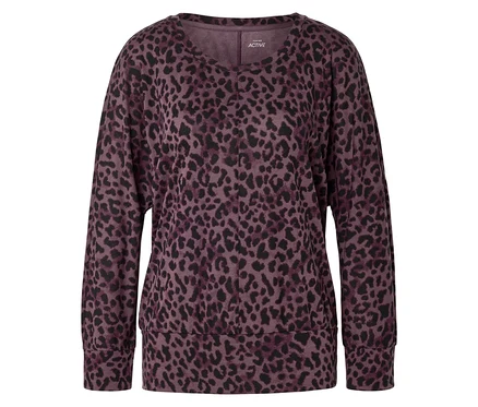 Sweat-shirt violet et noir à motif léopard.
