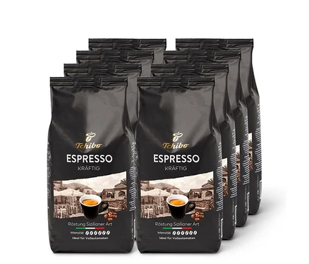 Huit paquets de café en grains Tchibo Espresso Kräftig de 1 kg chacun.