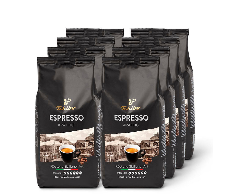 Huit paquets de café en grains Tchibo Espresso Kräftig de 1 kg chacun.