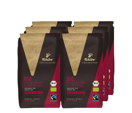 Six paquets de café Vista Collection Bio Caffé Crema & Espresso en grains - 6x 1 kg.