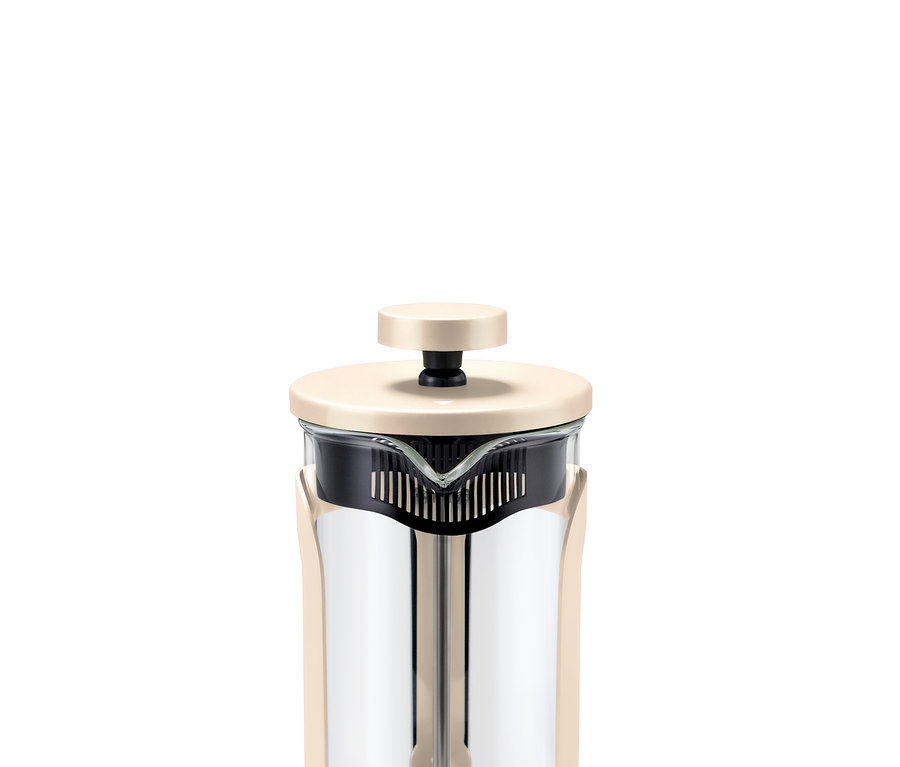 Détail d'une cafetière à piston beige de 300 ml.