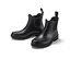 Deux bottes en caoutchouc noires sur fond blanc.