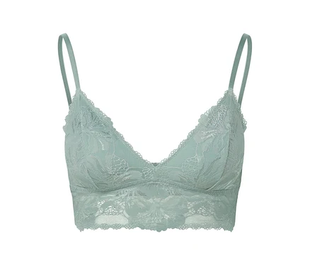 Brassière en dentelle bleu clair à fines bretelles.
