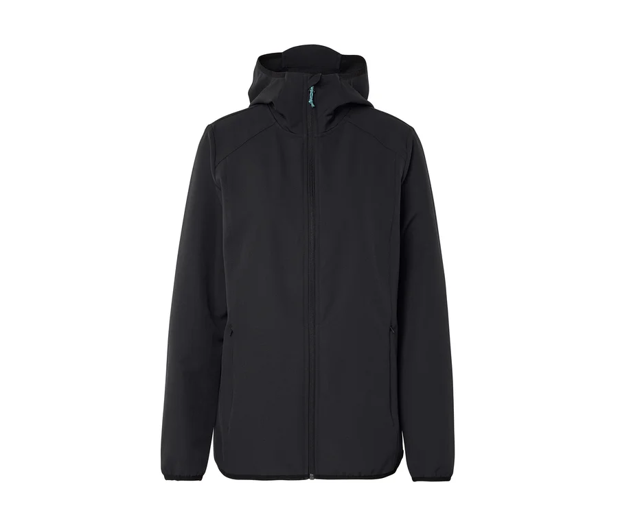 Veste noire à capuche avec fermeture éclair.