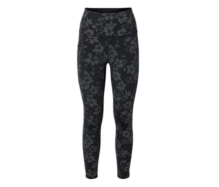 Legging noir taille haute à motif floral gris.
