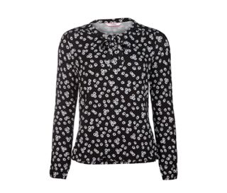 Noir à motif intégral blanc-gris de marguerites et à pois