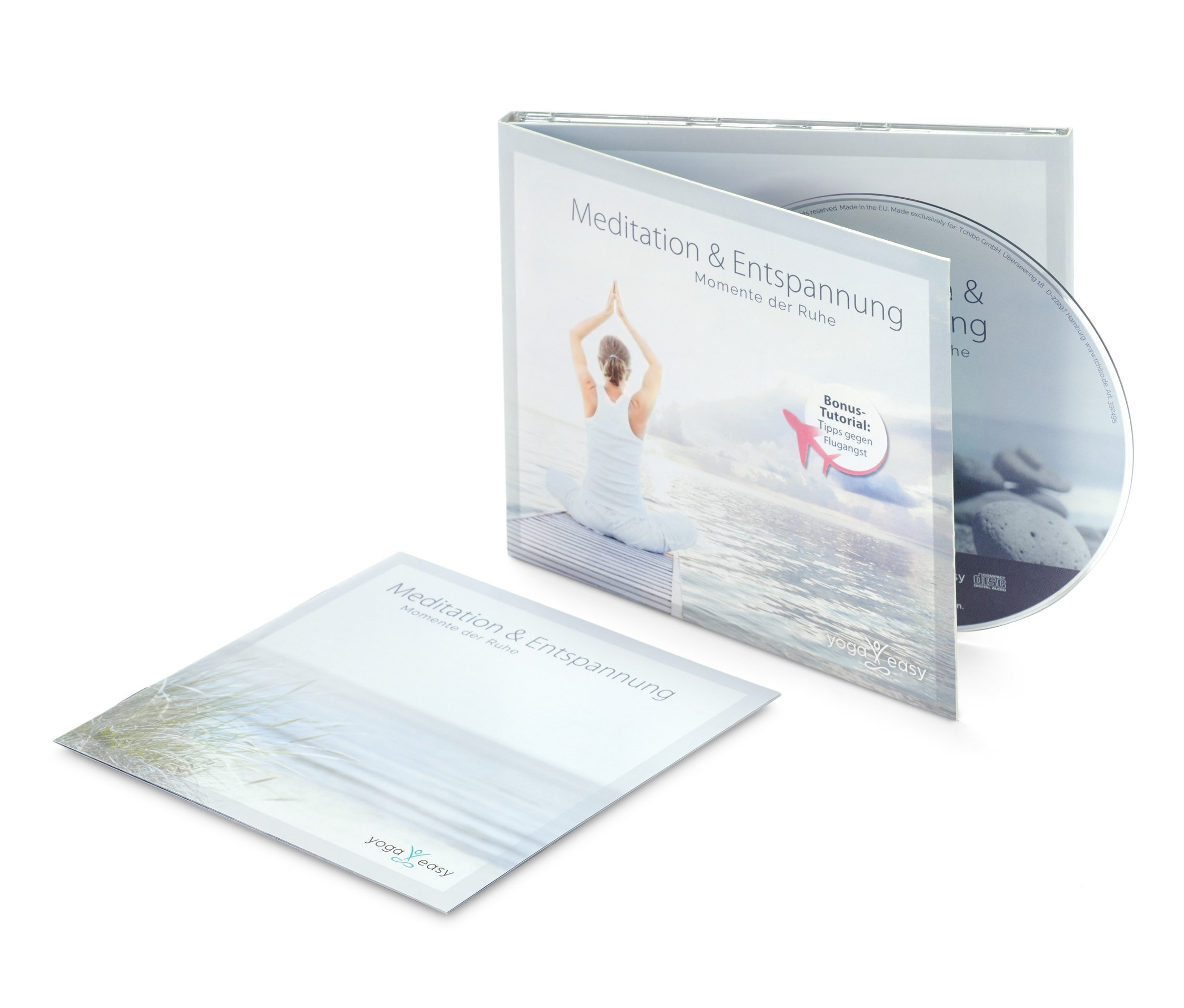 La pochette du CD « Méditation et relaxation : moments de silence » et la brochure sont posées sur un fond blanc.